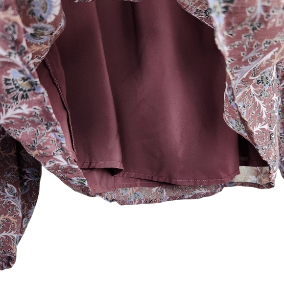 Evereve Cleo Floral Piff Long Sleeve Split Neck Blouse Top Fall Women's Size XS - Picture 9 of 11